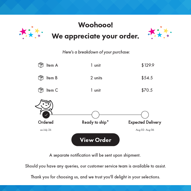 order confirmation email