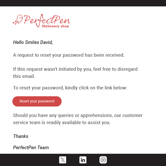 password reset email