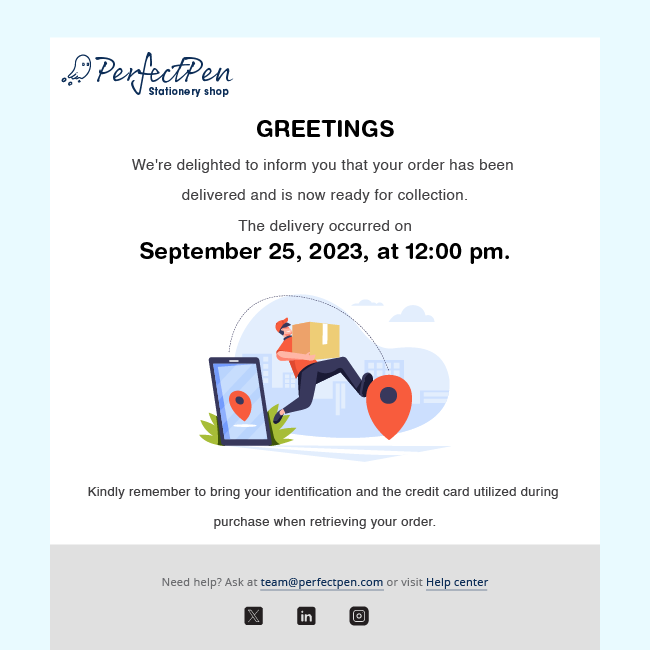 delivery confirming email