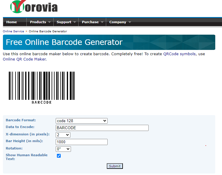 orovia barcode generator