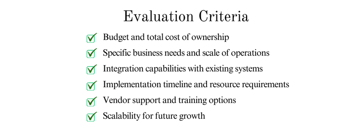 Evaluation criteria
