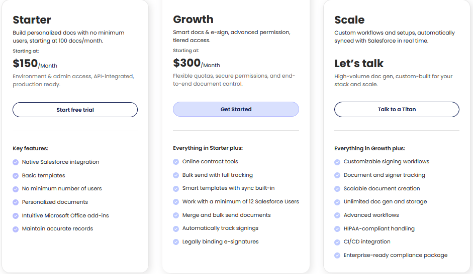 pricing table Titan Docs