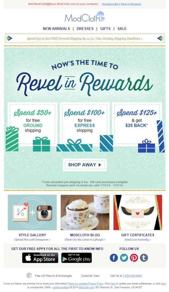 Email design by Modcloth
